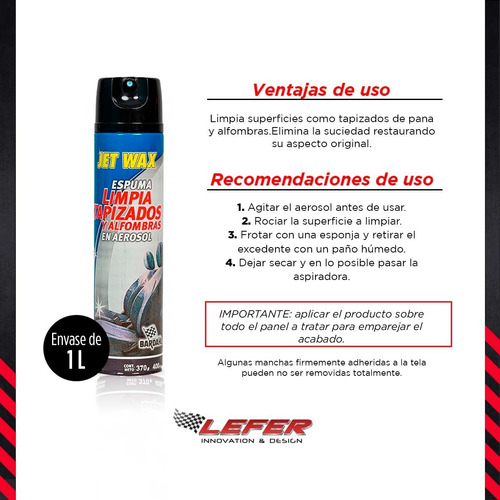Imagen 3 de 9 de Limpia Tapizado Espuma Jet Wax 400cc Bardahl