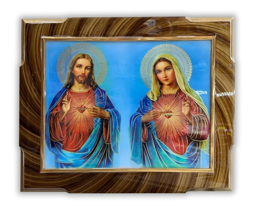 Cuadro De El Sagrado Corazon De Jesus Y Maria 25x30cm