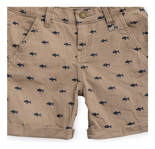 Audaz Short Niño Con Estampado De Tiburones Beige