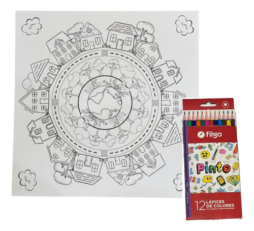 Kit Arte Mandala Diseño Infantil Para Colorear 12 Colores