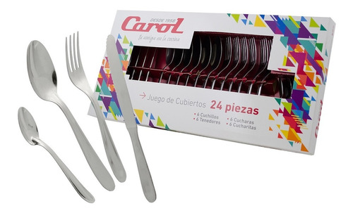 Juego Cubiertos Acero 24 Piezas En Caja Carol 15024 Liso