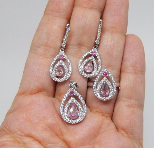 Conjunto Prata 925 Brincos Anel Pingente Noiva Ou 15 Anos
