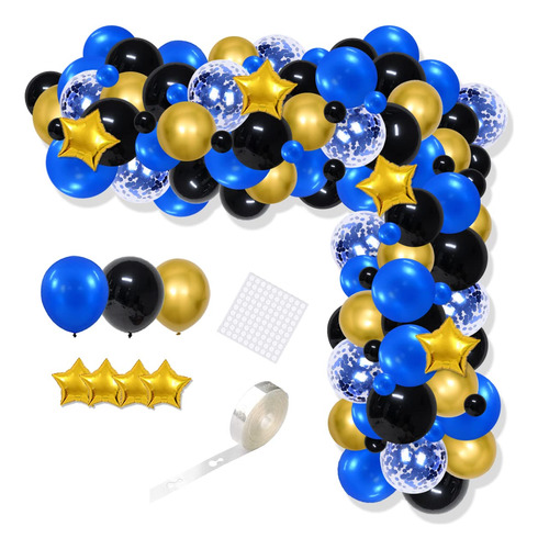 Kit De Arco De Guirnalda De Globos Azules Y Negros, 126 Glo.