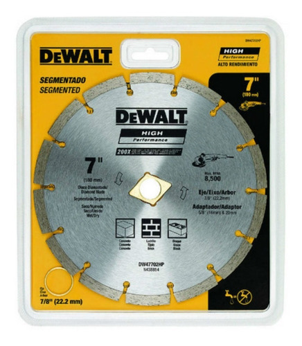 Disco Diamantado 7  Dewalt Dw47702hp Segmentado 180mm 7/8  