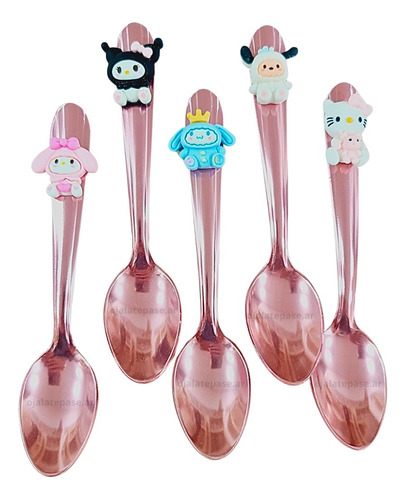 Juego  5 Cucharas  Aluminio Con Aplique  Resina Hello Kitty