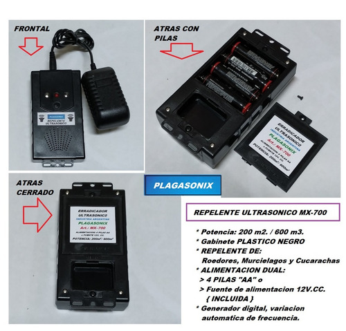 Imagen 2 de 10 de Erradicador Ultrasonico Cucarachas Mx-700 Dual Pilas / 220v. Plagasonix Argentina Ventas Por Mayor Y Menor Consulte