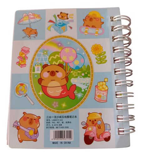 Libreta Capibara Tapa Con Agua Y Brillo Stickers Stickers Sirena