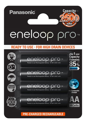 Pilhas Eneloop Panasonic Pro Aa 2550mah Cartela Com 4 Uni