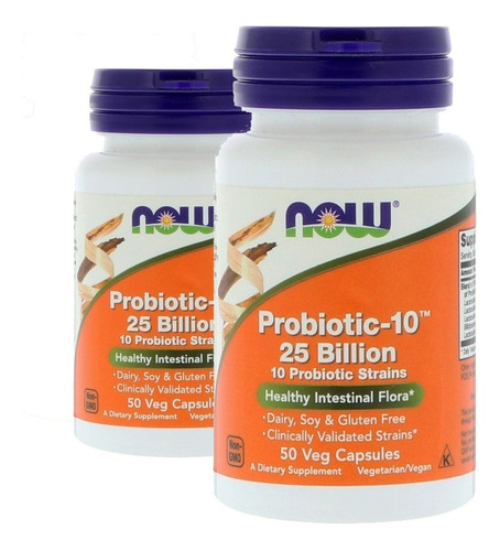 2 Potes Probiotic-10 50 Caps Now Lactobacilos Pb8 Probiotico