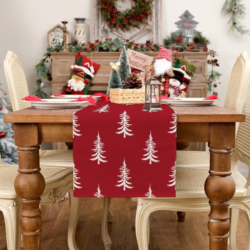 Camino De Mesa Rojo Arkeny Con Forma De Árbol De Navidad, 13