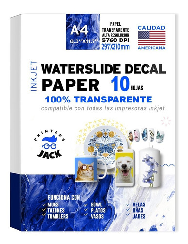 Paquete 10 Waterslide Papel Decal Transparente Impresion 