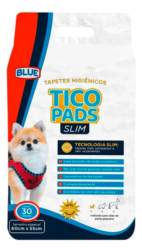 Tapete Higienico 60x55cm Cachorros Tico Pads Slim 30un
