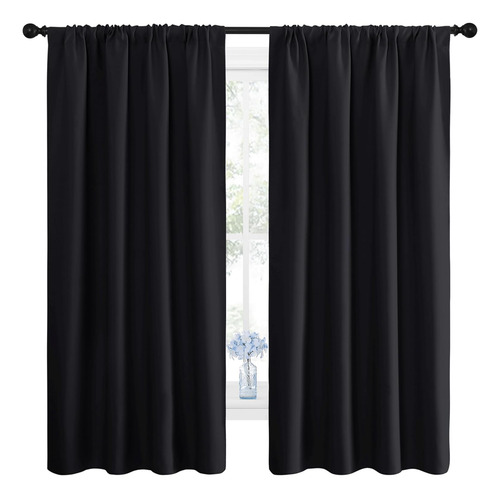 Cortinas Blackout Dormitorio, 2 Paneles, 107x160cm, Negro