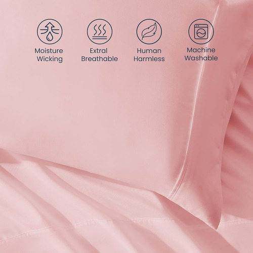 Juego De Sábanas Matrimonial Kinkete 4 Pzs Ajustables Rosa Liso