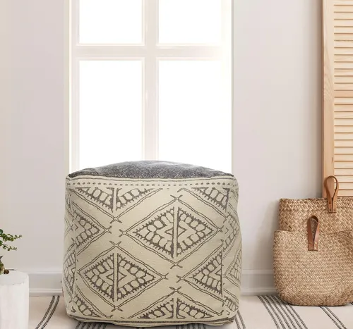 Lr Home Puf Rustico Geometrico Hecho A Mano, Beige/gris, 20