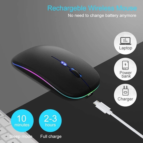 Imagem 6 de 8 de Mouse Sem Fio Bluetooth Recarregável Rgb Gamer Led E-1300pro
