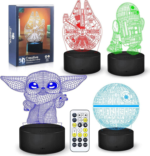 Luz Nocturna De Ilusin 3d De Star Wars, 4 Patrones Con Funci