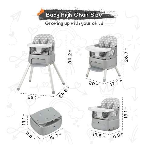 Silla Alta Portátil 4 En 1 Silla Alta Convertible Para Bebés
