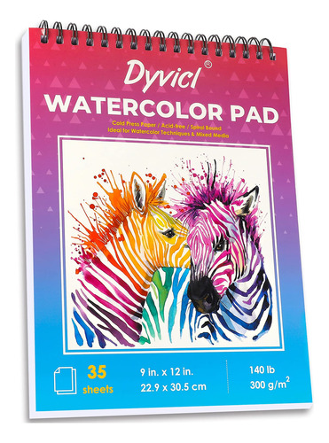 Dyvicl Bloc De Papel De Acuarela De 9 X 12 Pulgadas, 35 Hoja