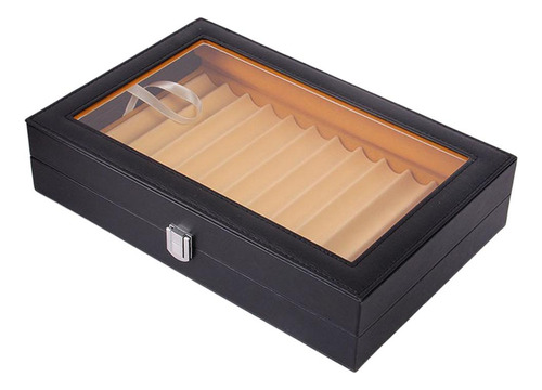 12 Pen Pu Leather Display Case Holder Gran Capacidad Negro