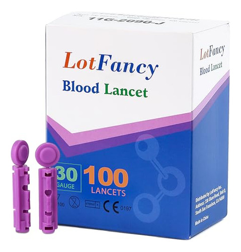 Lotfancy Lancetas Para Análisis De Sangre, Calibre 30, 100 L