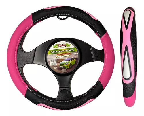 Funda De Volante Color Rosa/negro Para Autos Y Camionetas