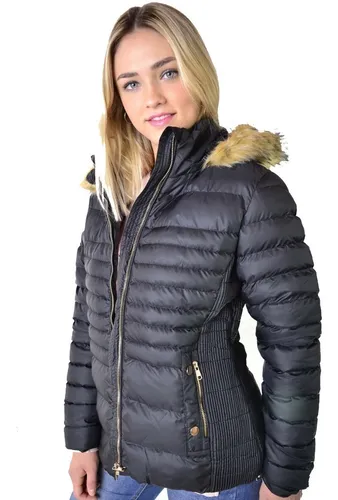 Campera Corta Abrigo Parka Negro Mujer Big