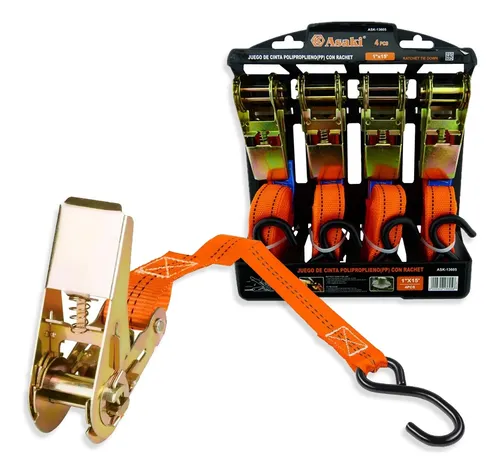 Juego 4 Eslinga Kit Cinta Amarre Con Ratchet 4.5m X 25mm