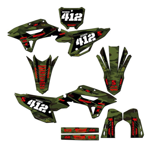 Kit Completo De Gráficos Crf 250 Rx Apache Green Senge 2022-