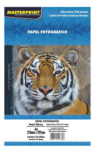 50 Folhas Masterprint 230g A4 Glossy Papel Fotografico