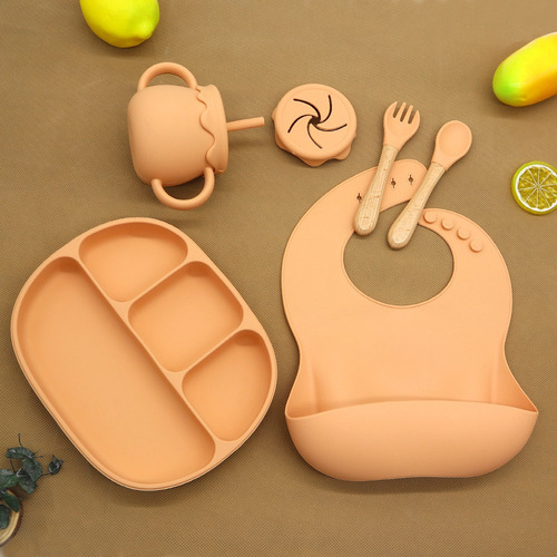 7 Utensilios, Plato, Cuchara, Babero, Tazas Con Pajita