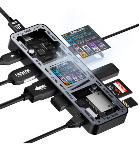 Hub Usb C Dockcase 10 En 1 8k@30hz 10gbps 100w Carga Clear