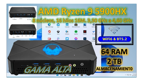Mini Pc Gamer Ryzen9 5900hx 8k Htpc Wifi6, 64 Ram + 2 Tb