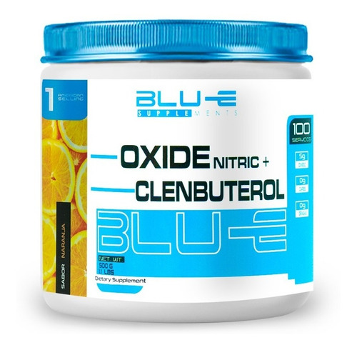 Óxido Nítrico + Clenbuterol Blu-e 500g Pre Entreno Sabores Sabor Naranja