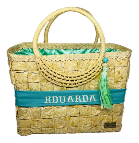 Bolsa Feminina De Praia Palha Personalizada Tote Verão Cor Verde