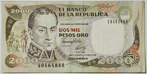 Billete 2000 Pesos 01/abr/1992 Colombia Vf
