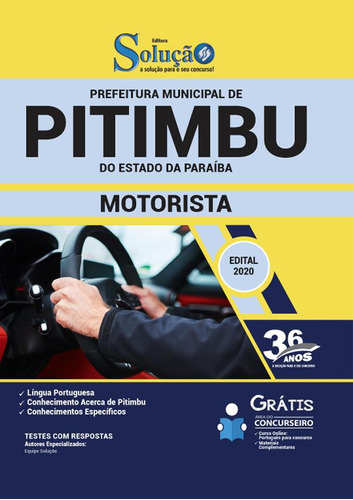 Apostila Concurso Pitimbu Pb - Motorista, De Professores Especializados. Em Português