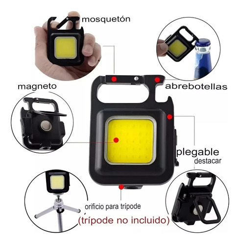 Linterna Led Cob Llavero Gancho Portátil Recargable Potente