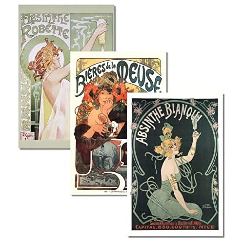 Conjunto De 3 Pósters De Colección Art Nouveau De Abs...