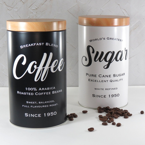 Conj 2 Latas Pote Café E Açúcar Preto E Branco 100% Arabica
