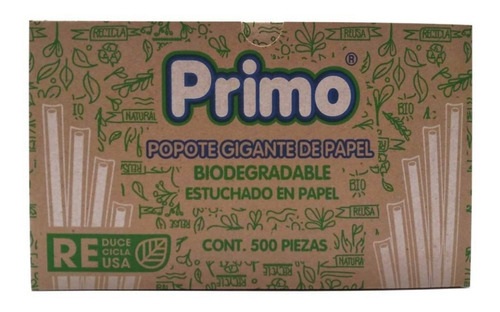 Popote De Papel Primo Biodegradable Con 500 Piezas Color Blanco