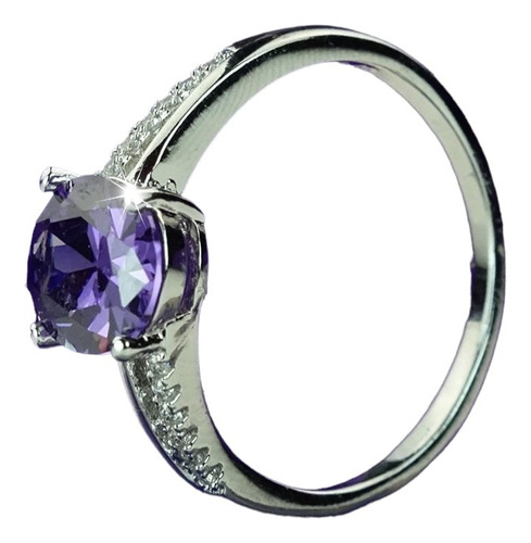 Anillo Mujer Zirconia Morada Plata Ley .925 Promesa De Amor 