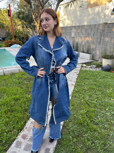 Trench Largo Sobretodo Tapado De Jeans
