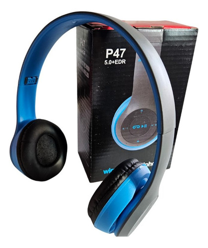 Audífono Inalámbrico Bluetooth P47 Diadema Color Negro-azul