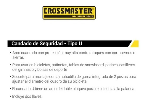 Imagen 4 de 5 de Candado De Seguridad Tipo U 106 Mm Crossmaster 9933402
