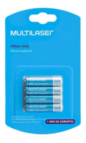 Pilha Recarregável Aaa 1000mah Multilaser Blister 4 Pilhas