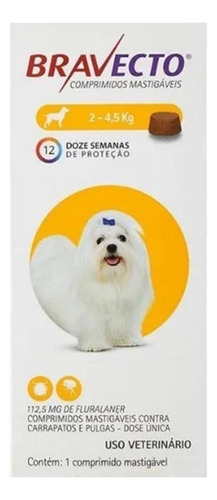 Comprimido Antiparasitário Para Pulga Msd Bravecto Para Cães De 2kg A 4.5kg