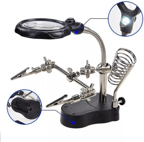 Lupa Con Led Pinza Base Para Cautín Reparacion Electrónicos