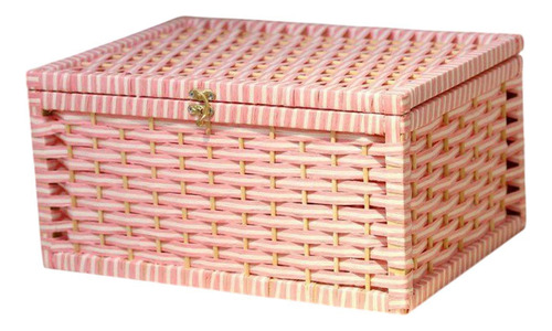 Cesta De Armazenamento Com Tampa Organizadora Caixa Rosa