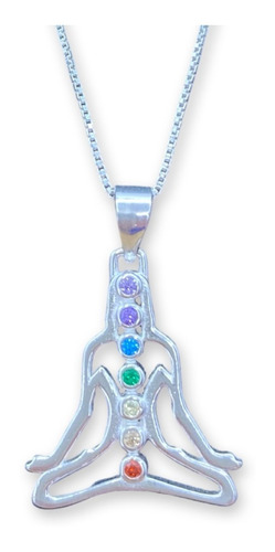 Collar Posición Yoga Loto 7 Chakras Circon Plata 925 +caja 